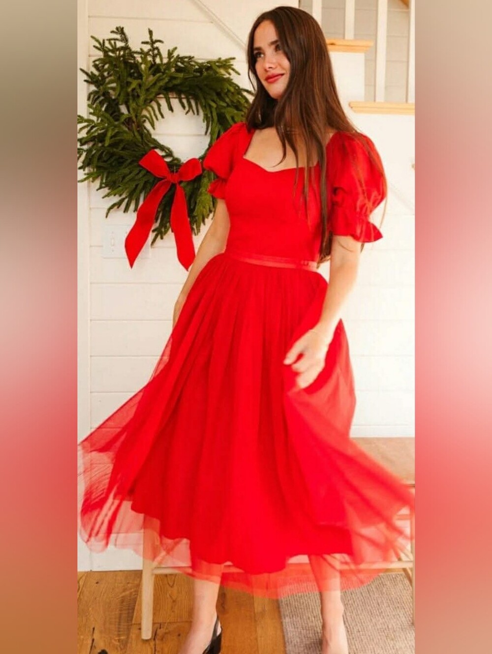 Ivy City Co Ballerina Dress Red Small Puff Sleeve Tulle Maxi Dress NWT
